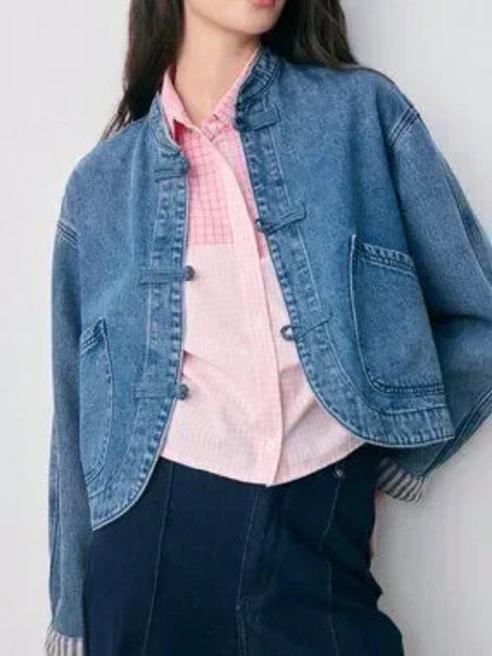 Medium Wash Casual Women's Pocket Drop Shoulder Oversized Denim Jacket